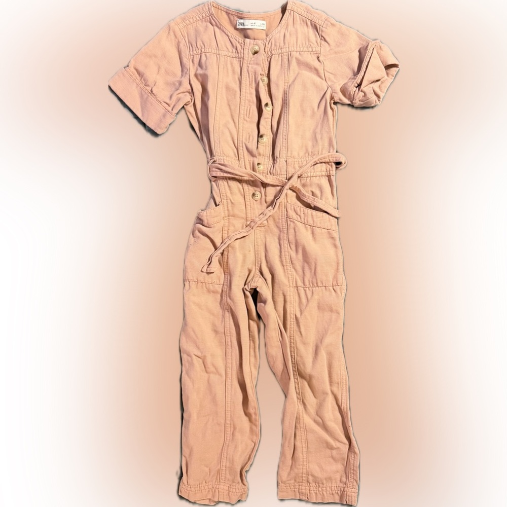 Zara Pink Button-Front Cotton Jumpsuit